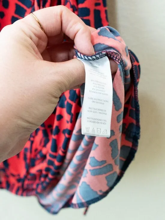 Michael Kors Wrap Dress M Red Blue Abstract Print Knee Length Tie Waist Stretch - Picture 7 of 11